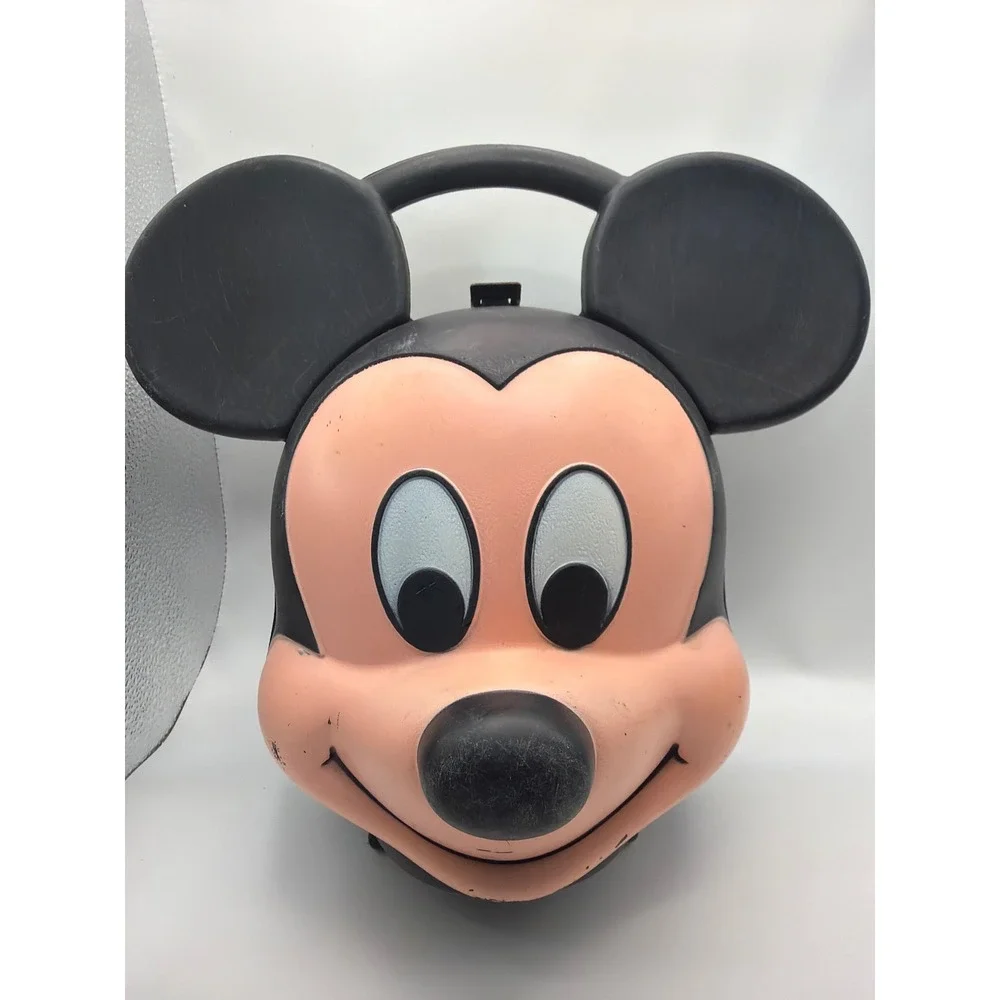 Vintage Mickey Mouse Head Plastic Lunch Box with Thermos Disney Collectible Set